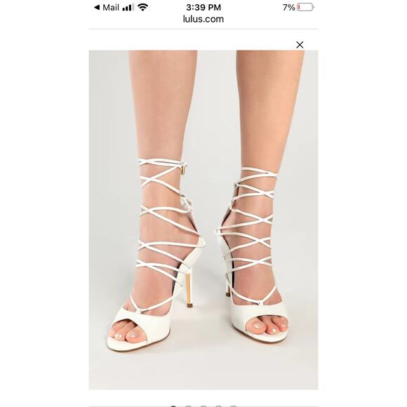 Lulus 8 1/2 White Sayela Lace-Up 4" High Heels Open Toe Faux Leather Long Laces - Picture 1 of 10